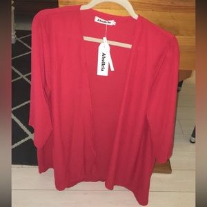 NWT Abollria Women 3/4 Sleeve Red Chiffon Casual Loose Cardigan